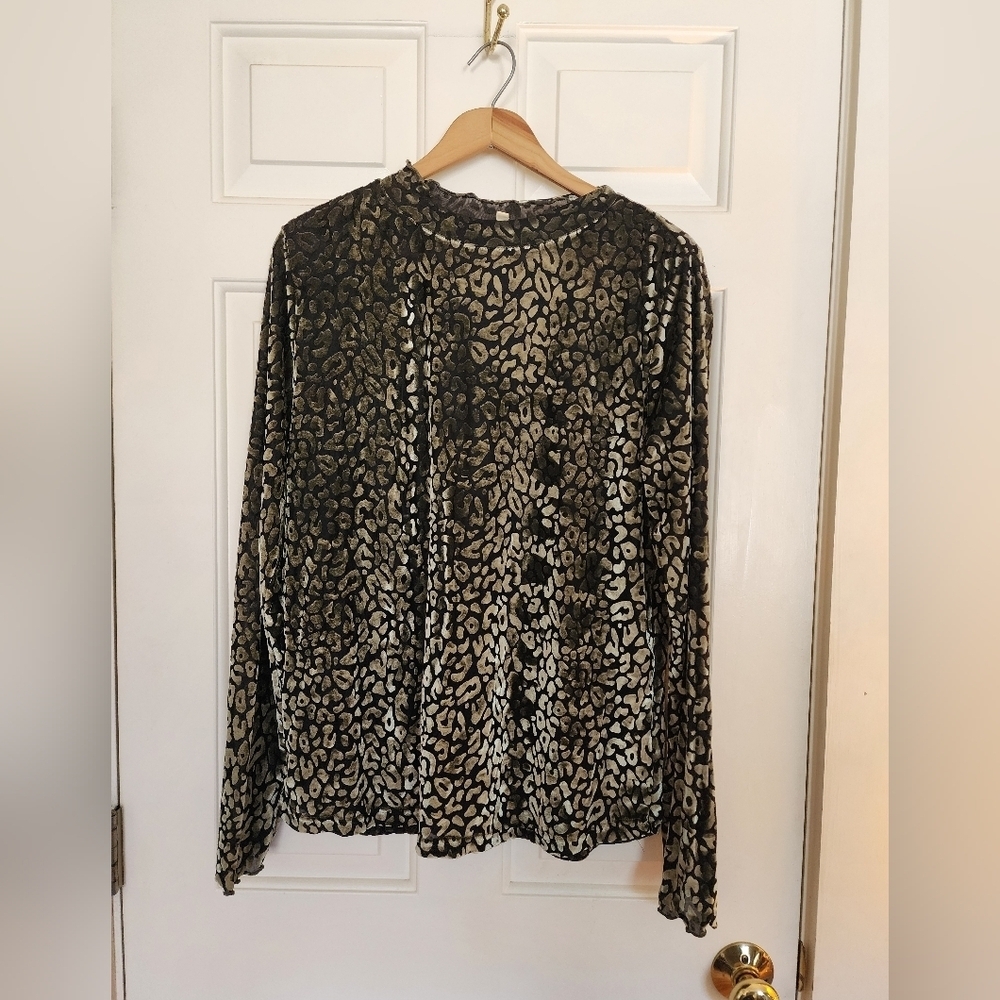 Kori Cheetah Velvet Burnout Top Size L Metallic Sage Black Whimsigoth Festival